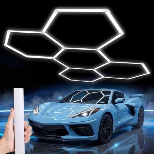 LZHOME Hexagon 5000K LED Garage Lights 5 Pack, 26400LM Super Bright Shop Ceiling Light for Garage, Workshop, Car Detailing, Basement