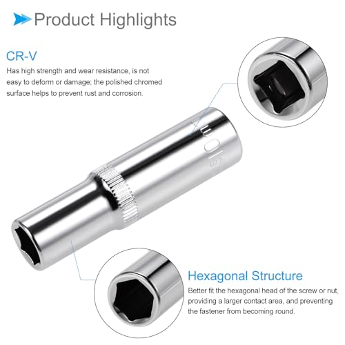 6-Point Socket, 3/8" Drive 10mm Deep, Polished Chromed CR-V Metric Deep and Shallow Impact Socket - (Applications: for Ratchet Torque Electric Wrenches Car Repair), 2-Pieces