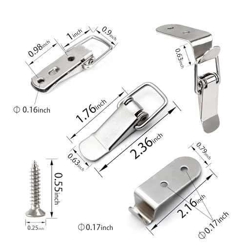 Lesnala 8 Pcs Stainless Steel 90 Degree Spring Toggle Lock with Clasp Buckle Latch and Mounting Screws for Box Cabinet Door Barn Wooden Case Toolboxes