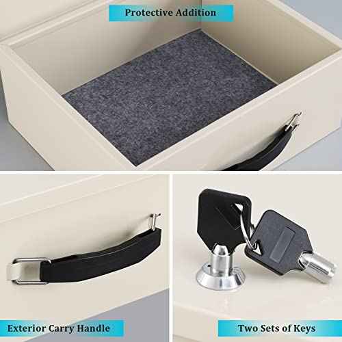 Dalmbox Portable Fire Safe Box with Key Lock, Fire Resistant Metal Lock Box for Documents, Security Strong Storage Box Safety Deposit Box for Home, Outside, Car, XL Large,13.2¡±x 11¡±x 5.1'', Beige