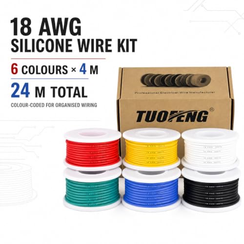 TUOFENG Silicone Insulated 18 AWG Stranded Tinned Copper Wire 6 Colors 13.2ft Each