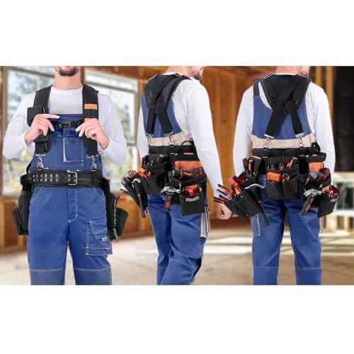 Tool Belt With Suspenders - Tool Belts for Men, 22 Pockets Tool Belt, Heavy Duty Tool Organizer for Framers Carpenter Electrician Construction Woodworker Orange