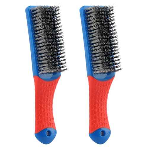 2 Pack Steel Brush for Cleaning-Heavy Duty Stainless Steel Wire Brush for Metal Rust Cleaning,Paint Scrubbing with Rubber Covered Handle