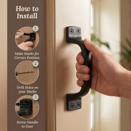 My Fancy Farmhouse Black 6 1/4 Inch Rustic Barn Door Handles 2 Pack - Heavy Duty Cast Iron Gate Handles for Indoor & Outdoor Use