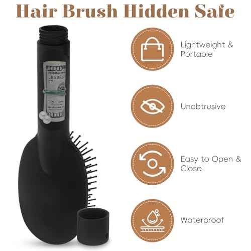 Travel Hair Brush Hidden Safe: 7.8in Portable Hair Brush Secret Compartment Items for Car & Beach - Dual Function Hairbrush Hidden Compartment to Hide Money, Cash, Jewelry, Valuables