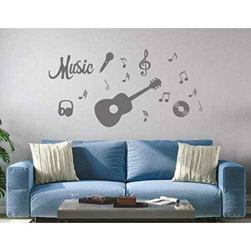 Guitar Music Wall Decal Sticker Musical Notes Music Notes Wall Decor Music Art Home Decor Vinyl Wall Mural Home Music Art Decoration Wall Stickers (1*Black+1*Grey)