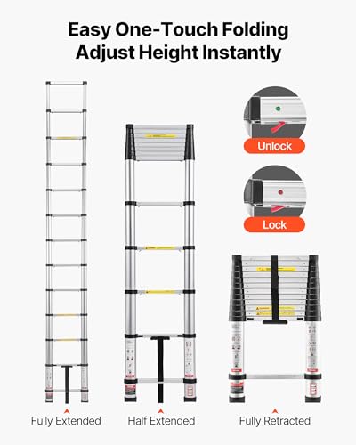 VEVOR 12.5ft Telescoping Aluminum Ladder - Lightweight Multi-Purpose Extension, Heavy Duty 330LBS Capacity