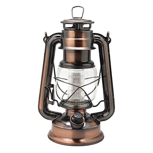 YAKii LED Vintage Lantern Metal Hanging Hurricane 12 LED Dimmer Switch Cold White Battery Operated Power Outage Indoor Camping Lighting Outdoor Brooklyn Decoration(Copper)