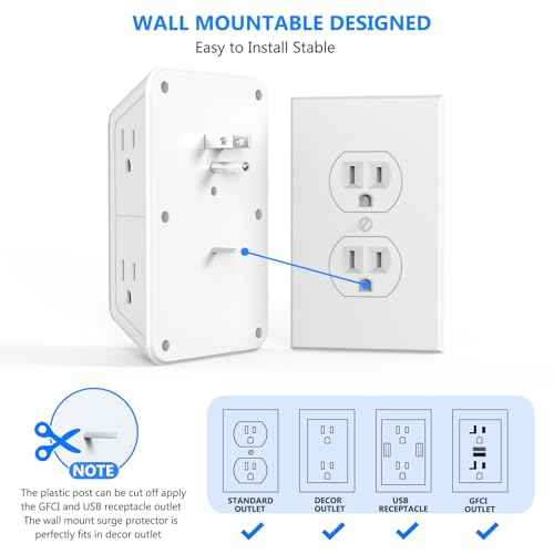 JcBlaon Outlet Extender Surge Protector - 6 Outlet Splitter with 4 USB Ports (2 USB C), Multiple Plug Expander Wall Charger, 3 Sided Multi Plug Wall Adapter Power Strip for Home Office Kitchen Travel
