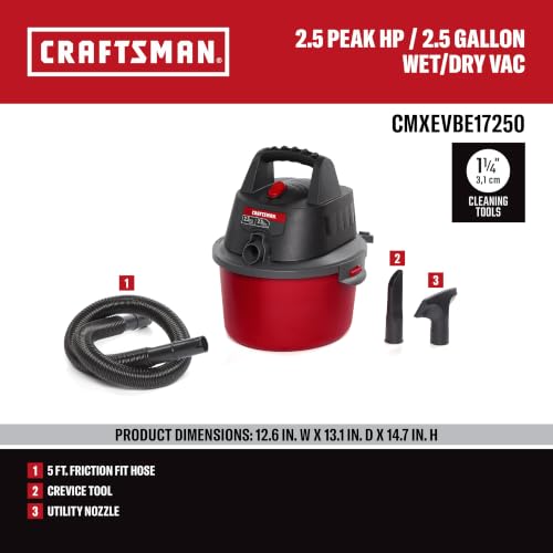 Craftsman 2.5 Gallon 2.5 Peak HP Wet Dry Shop Vacuum Portable Compact