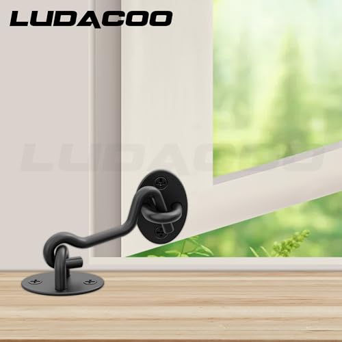 LUDACOO 3-inch Black Hook and Eye Gate Latch for Doors, Windows, Fences, and Sheds – Heavy Duty Barn Door Lock, 1 Pack