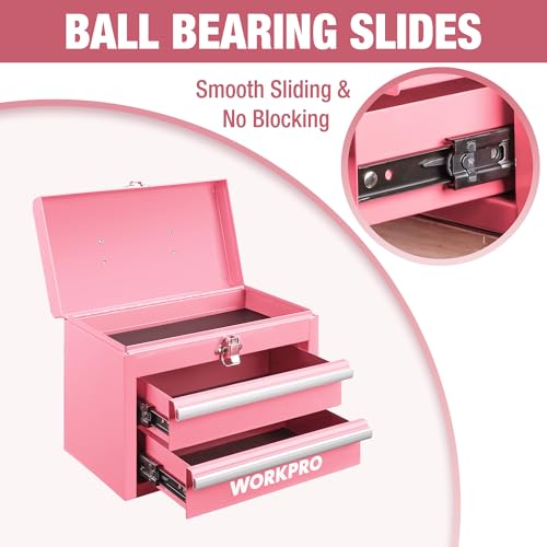 WORKPRO Portable Mini Tool Box 2-Drawer Chest with Top Storage, Pink