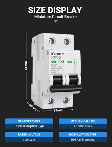 32A AC Miniature Circuit Breaker 2-Pole 120/240V DIN Rail Mount, Grid-Tied Solar & Home Use