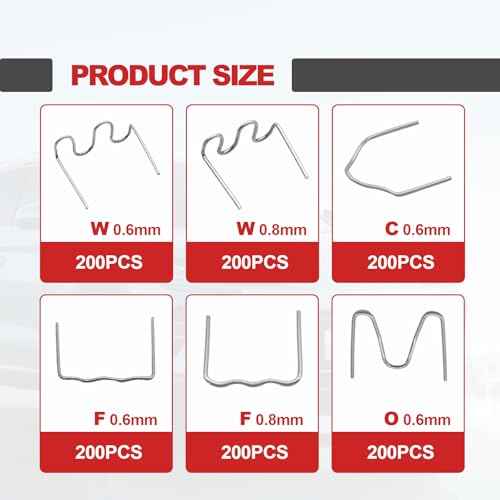 1200 Plastic Welder Staples - 6 Types Hot and Wave Staples for Car Bumper Repair, Architectural Modeling, and Plastic Craft Welding Supplies