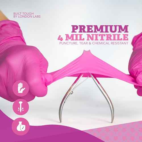 4 Mil ? Fuchsia Pink Nitrile Gloves ? Disposable Latex Free & Powder Free? Chemical Resistant, Pink Rubber Gloves