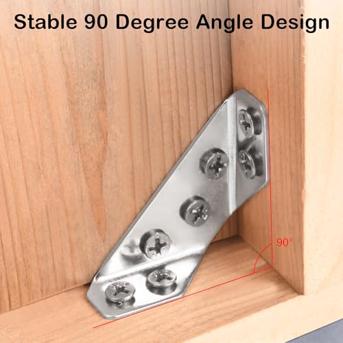 PlusRoc 12-Pack Stainless Steel Corner Brackets for Wood Furniture Support