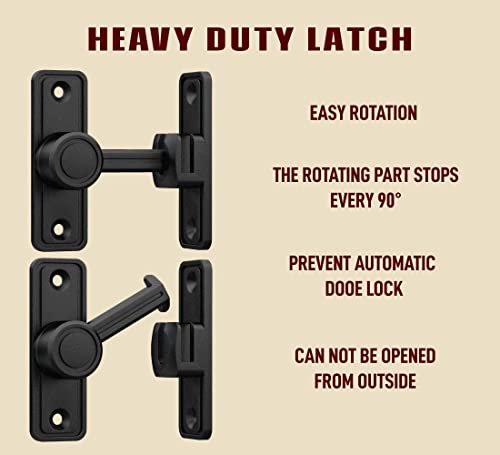 RETRIN Black Barn Door Lock with 90°/180° Swing Privacy Latch - Zinc Alloy, Adhesive/Screw Mount, Sliding Door Lock for Interior Bathroom Bedroom Closet Shed