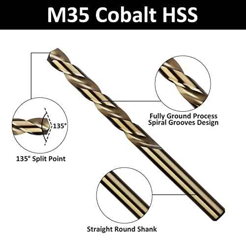 7/32" Cobalt Drill Bits 12Pcs, M35 HSS Metal Drill Bit Set with Storage Case for Hard Metal, Stainless Steel, Cast Iron