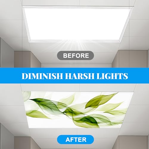 Green Leaves 2 Pack Fluorescent Light Covers 4x2 ft Magnetic Ceiling Filters