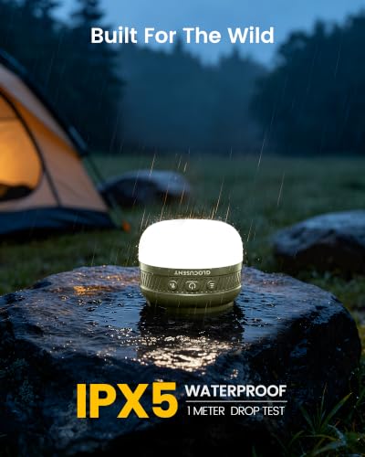 Glocusent 400H Camping Lantern - Rechargeable 5000mAh Solar Pocket Light, Green