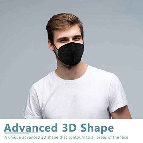 HUHETA KN95 Face Masks, Packs of 30 Black Mask, 5-Layers Mask Protection, Protective Cup Dust Masks for Outdoor Indoor Use