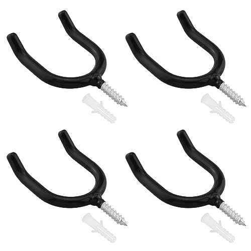 4PCS Screw In U shaped Hook Heavy Duty Wall Mounted Practical Hanging Hook for Garden Tools Shovels Rakes Rack Black
