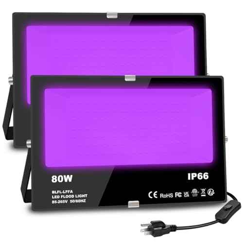 MELPO Black Light 80W Blacklight Flood Light Outdoor for Glow Party, Halloween Decoration, Body Paint, Fluorescent Poster, Stage Lighting£¬Neon Glow, IP66, US-Plug-Switch-5.9Ft Cord (2 Pack)