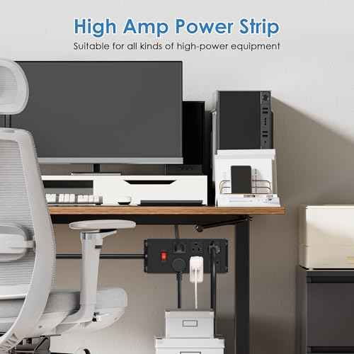 JUNNUJ 20 Amp Power Strip Heavy Duty 2 Pack, Garage 6 Outlets Metal 12 Gauge Surge Protector 3000J, High Amp 5-15P Adapter Shop 6-20R T-Slot Industrial (6AC 2-Pack, 4FT)