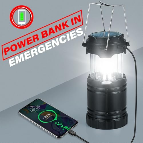 Xynover 4-Pack 3-in-1 Solar Rechargeable Camping Lanterns with Power Bank, Collapsible Waterproof LED Light