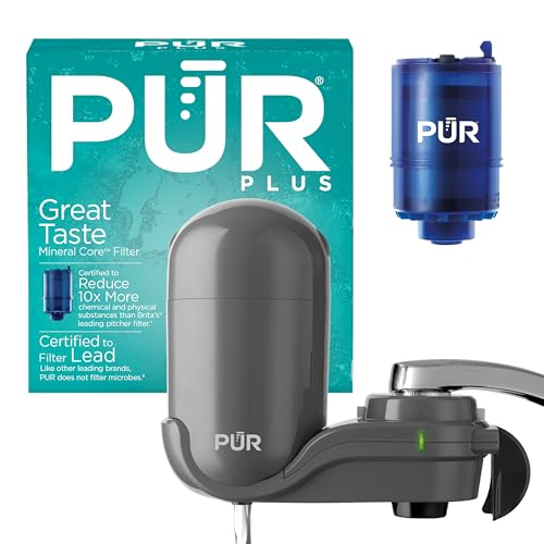 PUR Plus Faucet Mount Water Filter System - Lead-Reducing Filter, 1 Filter/Pack, Grey