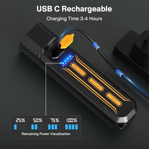 RECHOO Rechargeable Flashlight High Lumens, Portable Flashlight for Emergencies with COB Side Light & 6 Modes, Multi-Functional LED Flashlight for Outdoor, Home, Camping (Battery Included)