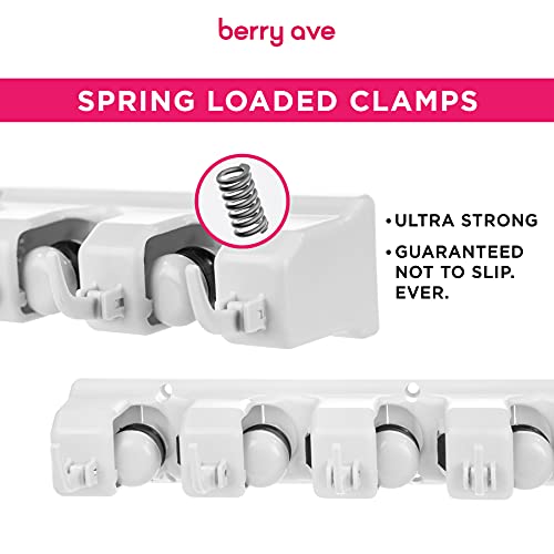 Berry Ave 1 Pack Wall Mount Broom & Mop Organizer with 5 Slots, 6 Hooks, White
