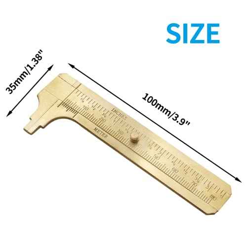 Brass Pocket Vernier Caliper Ruler, Sliding Gauge Mini Vernier Caliper Double Scales MM/Inch Measuring Tool (80mm)