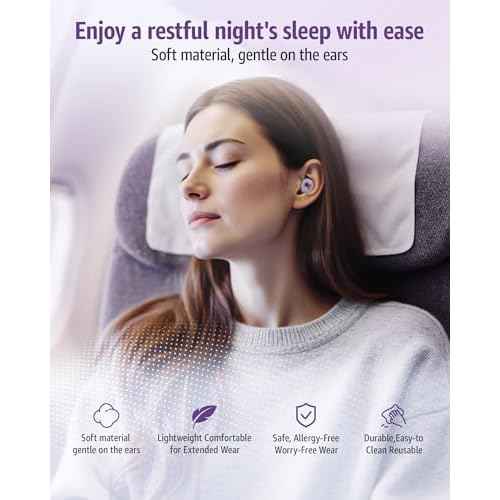Ear Plugs for Sleeping 45DB Noise Cancelling: Ultra-Comfy Reusable Noise-Reducing Earplugs for Concerts & Travel & Snoring-Silicone Hearing Protection Earbuds with 8 Eartips- Purple