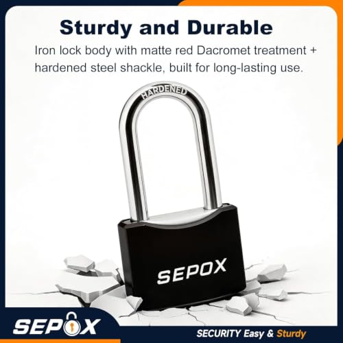 SEPOX Heavy Duty Weatherproof Padlock Set with Long Shackle, Keyed Alike 10-Pack