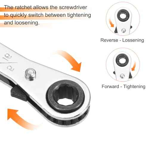 HARFINGTON 2pcs Double Box End Reversible Ratcheting Wrench 1/4" x 5/16" CR-V Steel 180 Degrees SAE Double Head 12-Point 24-Teeth Adjustable Ratchet Gear Socket Spanner, Silver Grey
