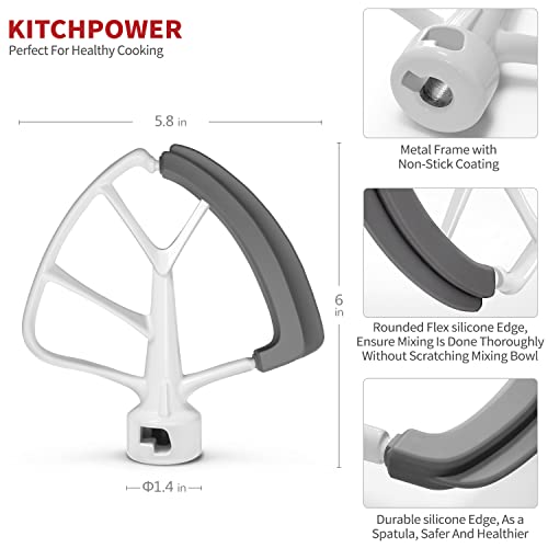 KITCHPOWER 4.5-5 Quart Flex Edge Beater for KitchenAid Tilt-Head Mixers White