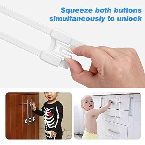 Vmaisi 8 Pack Baby Sliding Cabinet Locks - Adjustable U Shaped Child Safety Locks,Childproof Latches for Kitchen Bathroom Storage Cupboards Doors, Handles and Knobs White