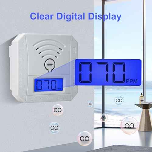 TALLPOWER Carbon Monoxide Detector,CO Gas Monitor Alarm,CO Sensor with LCD Digital Display and Sound Warning,CO Alarm with Sensitive CO Sensor,Battery Powered,for Home,Bedroom,Warehouse (1 Pack)