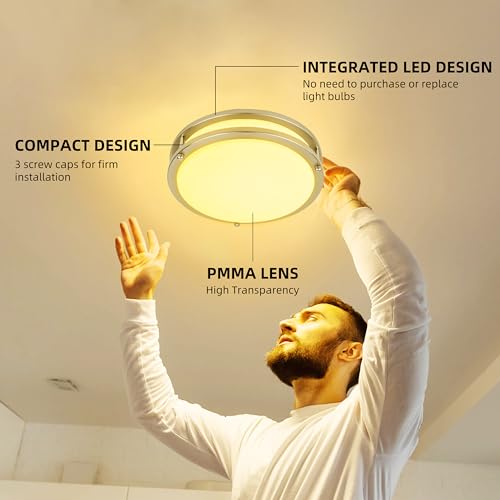 Hykolity 13-Inch Flush Mount LED Ceiling Light Fixture, Brushed Nickel, 5CCT