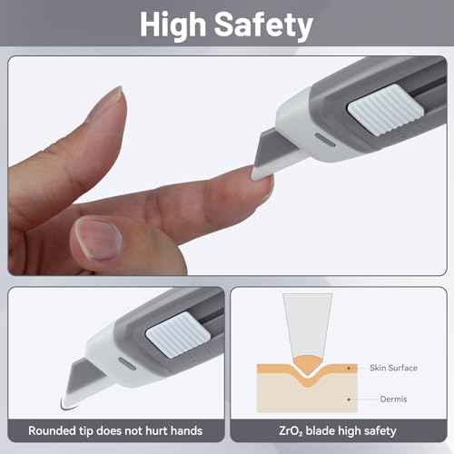 Steelite Mini Ceramic Box Cutter, 2-Stage Retractable Box Opener, Mini Magnetic Package Opener with Safety Lock, Small Utility Knife Ceramic Blades with Keychain Hole 3-pack