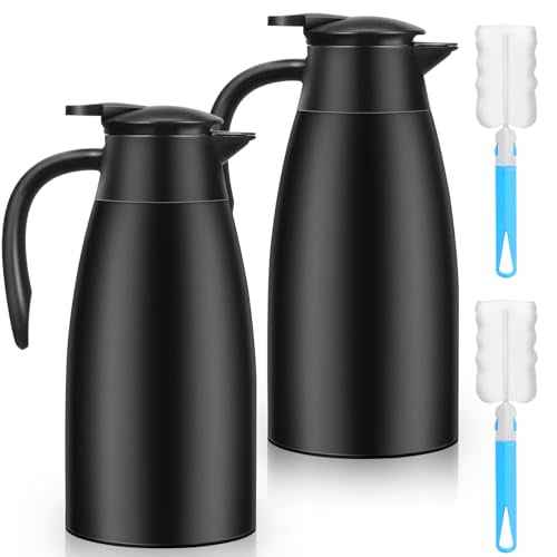 2 PCS 68 OZ Thermal Coffee Carafe, Insulated Stainless Steel Coffee Carafe Double Walled Vacuum Thermal Pot Flask with Brushes Thermos for Keeping Hot Coffee Tea Home and Office (Black)