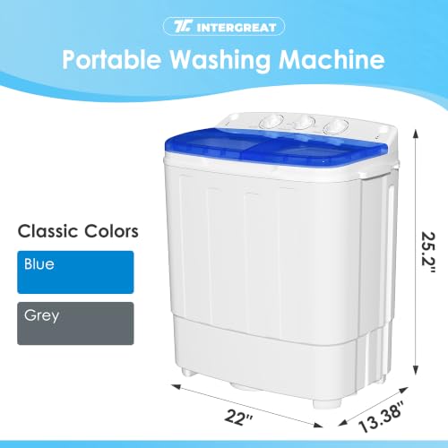 INTERGREAT 18lbs Blue Portable Twin Tub Washing Machine with Spin Dryer