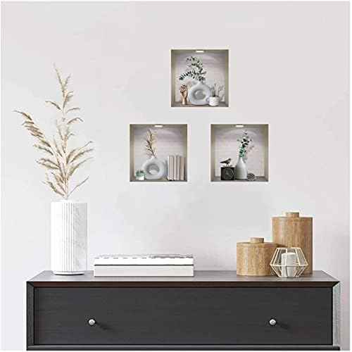 IARTTOP 3D Vase Art Magic Wall Decal, Elegant White Vases Wall Sticker, Vintage Green Plants Decals for Dining Room Bedroom, Creative DIY Botanical Living Room Wall Art Mural, Set of 4 (12¡±x12¡±)