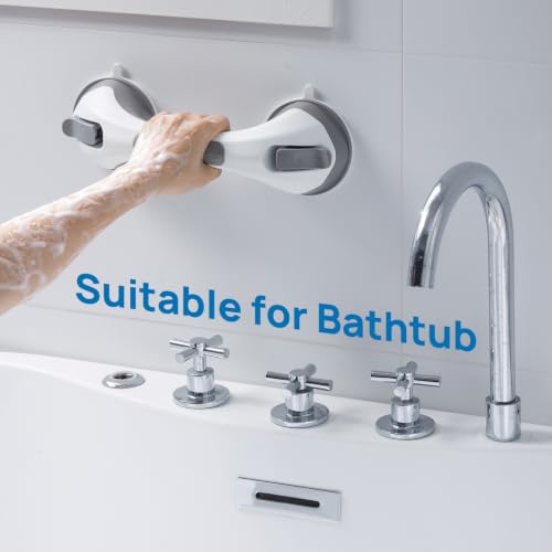 LEVERLOC 12.2 Inch Gray Suction Grab Bars 2 Pack, No Drilling Shower Handles for Seniors