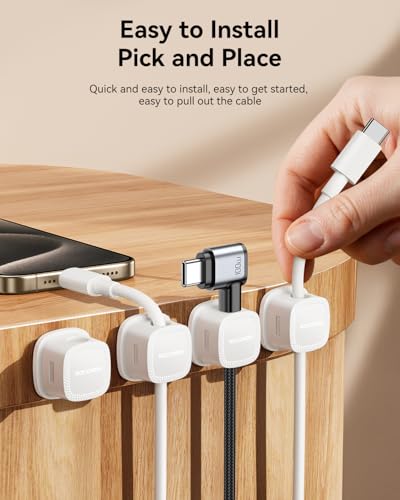 Rocoren 6-Pack White Magnetic Cable Clips - Adjustable Cord Organizer