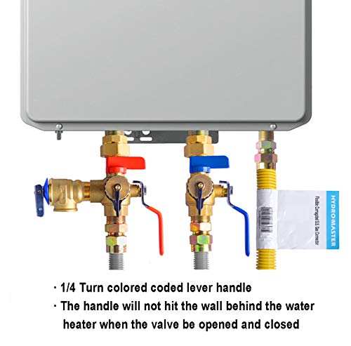 Hydro Master Tankless Water Heater Service Valve Kit with Pressure Relief 3/4-Inch Brass