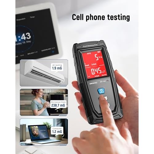 ERICKHILL EMF Meter, Detects Electric and Magnetic Fields, Handheld Digital EMF Detector with LCD Display, Sound-Light Alarm, Rechargeable Battery for Home, Office, and Appliances (Blue)
