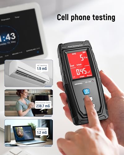ERICKHILL Blue EMF Meter - Handheld Digital Electromagnetic Field Detector with LCD & Sound Alarm