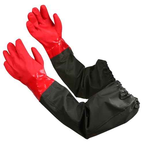 25" Extra-Long Waterproof Gloves with Cotton Liner - Heavy Duty, Aquarium & Pond Cleaning, Seafood Working